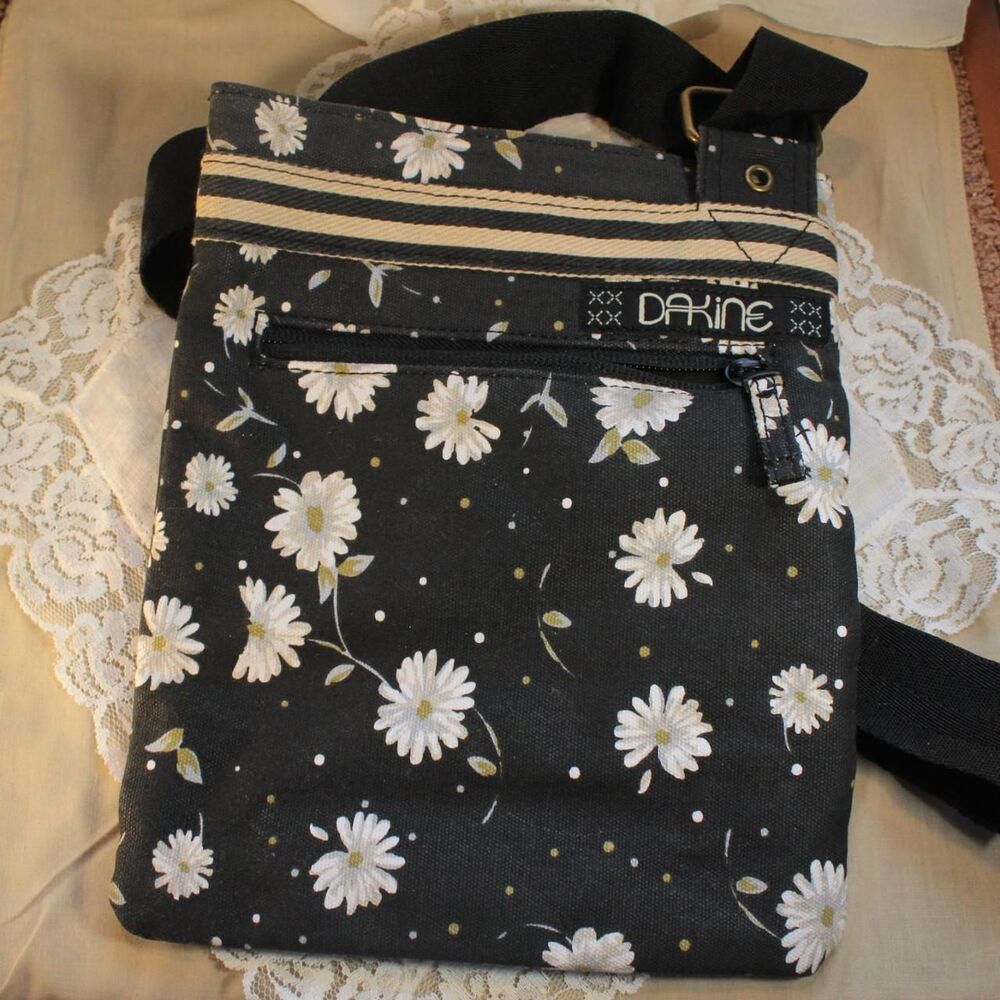 Gorpcore Dakine daisy print black canvas crossbody bag